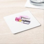 ピンクの口紅 スクエアペーパーコースター (アングル)