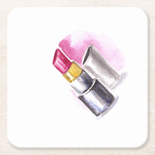 ピンクの口紅 スクエアペーパーコースター (正面)