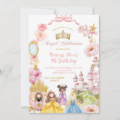 ピンクの可愛いお姫様ドレスアップ プリンセスキングダムの誕生日 招待状 (正面)