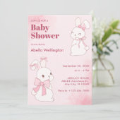 ピンクの可愛いウサギのベイビーシャワー 招待状 (スタンド正面)