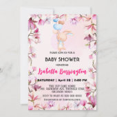 ピンクの可愛いウサギの風船 花 赤ちゃん歓迎会 子ども 招待状 (正面)