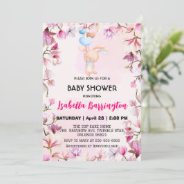 ピンクの可愛いウサギの風船 花 赤ちゃん歓迎会 子ども 招待状