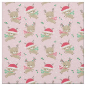 ピンクの可愛いクリスマストナカイのサンタ帽子 ファブリック (見本)