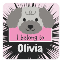 ピンクの可愛いグレーのプードルパーソナライズされたバディ