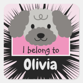 ピンクの可愛いグレーのプードルパーソナライズされたバディ スクエアシール