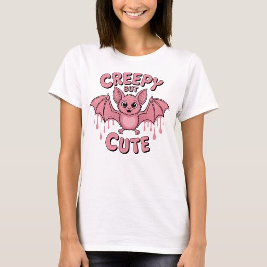 ピンクの可愛いコウモリ Tシャツ (正面)