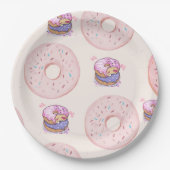 ピンクの可愛いデザートのドーナツのイラストパターン ペーパープレート (正面)