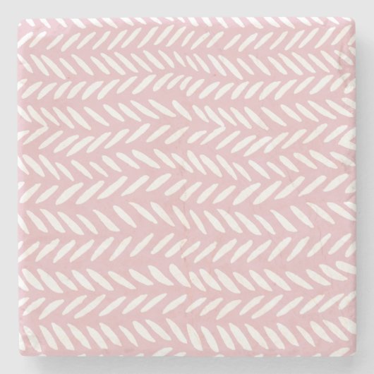 ピンクの可愛いパステルのヘリンボーン模様 ストーンコースター (正面)