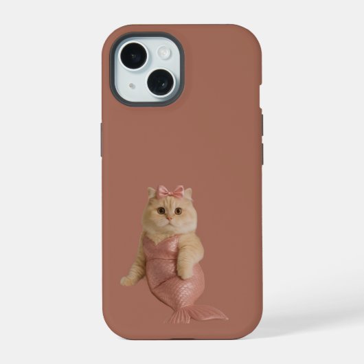 ピンクの可愛い人魚に扮した猫 iPhone 15ケース (裏面)