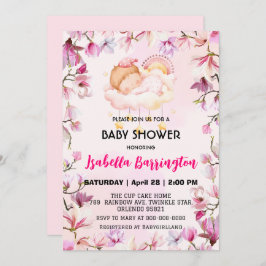 ピンクの可愛い女の子の甘い夢の花のベビーシャワー子供 招待状