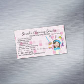 ピンクの可愛い女性の清掃・メイドサービス マグネット名刺 (インサイチュ)