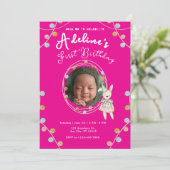 ピンクの可愛い子供の誕生日 招待状 (スタンド正面)