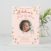 ピンクの可愛い子供の誕生日 招待状 (スタンド正面)