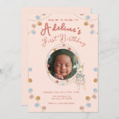 ピンクの可愛い子供の誕生日 招待状 (正面/裏面)