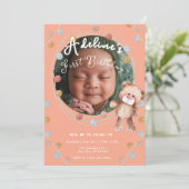 ピンクの可愛い子供の誕生日 招待状 (スタンド正面)