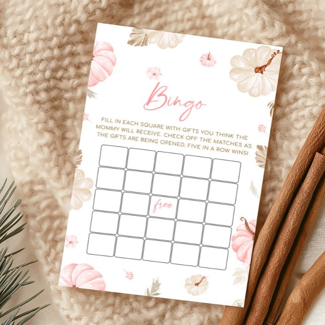 ピンクの可愛い小さなパンプキンの秋のビンゴゲーム (Girl Fall Pumpkin Baby Shower Bingo Game)