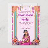 ピンクの可愛い新婦のヘンディ・インドの結婚式 招待状 (正面)