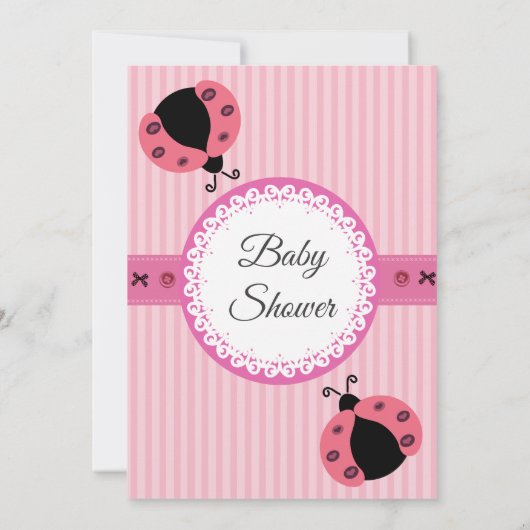 ピンクの可愛い漫画のラディバグの赤ちゃんシャワー 招待状 (裏面)