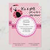 ピンクの可愛い漫画のラディバグの赤ちゃんシャワー 招待状 (正面/裏面)