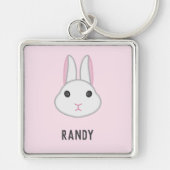 ピンクの可愛い白いバニー キーホルダー (正面)