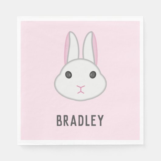 ピンクの可愛い白いバニー スタンダードランチョンナプキン (正面)