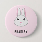 ピンクの可愛い白いバニー 缶バッジ (正面)