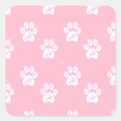 ピンクの可愛い白い前足のパターン スクエアシール (正面)