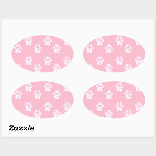 ピンクの可愛い白い前足のパターン 楕円形シール (シート)