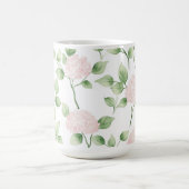 ピンクの可愛い花と緑の葉 コーヒーマグカップ (中央)