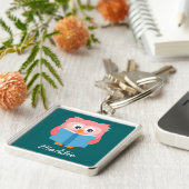 ピンクの可愛い読書オウム キーホルダー (側面)