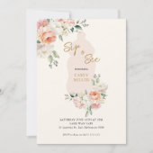 ピンクの可愛い赤ちゃん女の子の飲み物が見えるボトル ベビーシャワー 招待状 (正面)