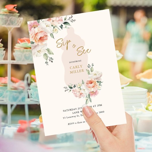 ピンクの可愛い赤ちゃん女の子の飲み物が見えるボトル ベビーシャワー 招待状