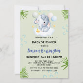 ピンクの可愛い赤ちゃん象と花のベビーシャワー子供たち 招待状 (正面)