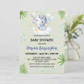 ピンクの可愛い赤ちゃん象と花のベビーシャワー子供たち 招待状 (スタンド正面)