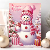 ピンクの可愛い雪だるまのWarmest Wishes シーズンカード