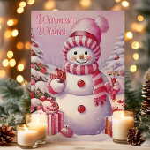 ピンクの可愛い雪だるまのWarmest Wishes シーズンカード