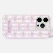 ピンクの可愛らしいリボンのストライプモノグラム Case-Mate iPhoneケース (裏面 (横))