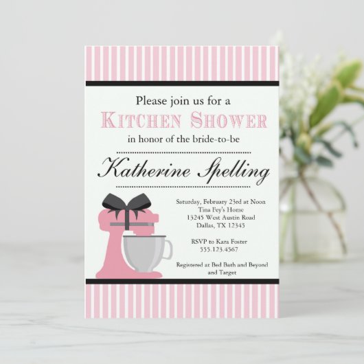 ピンクの台所シャワーのブライダルの結婚式招待状 招待状 (スタンド正面)