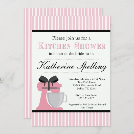ピンクの台所シャワーのブライダルの結婚式招待状 招待状 (正面/裏面)