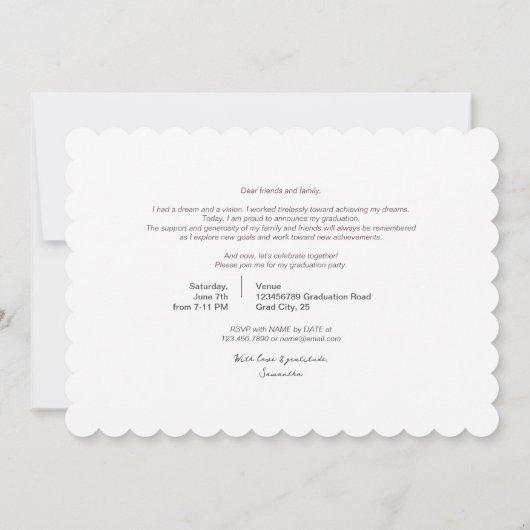 ピンクの台本写真大千年記念卒業 招待状 (裏面)