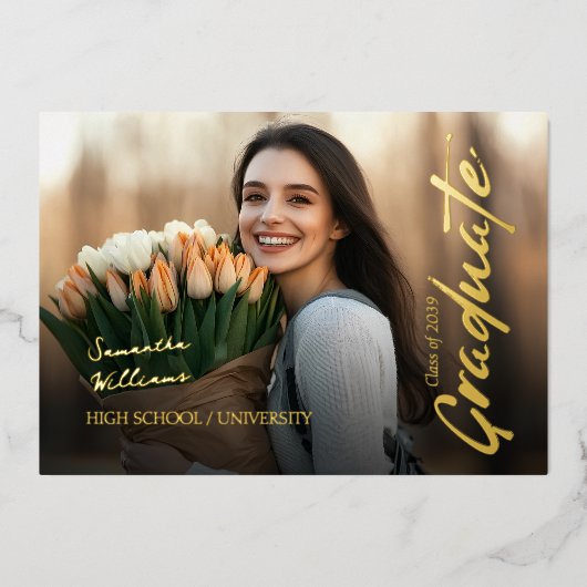 ピンクの台本写真大千年記念卒業 箔招待状 (正面)