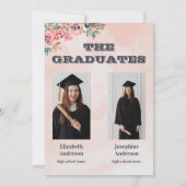 ピンクの合同祝賀会 卒業パーティー2枚の写真 招待状 (裏面)