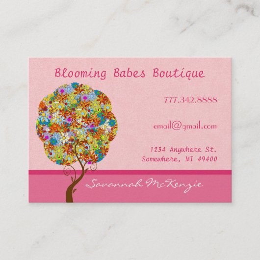 ピンクの名刺のパッチワークツリー 名刺 (正面)
