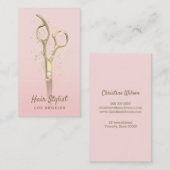 ピンクの名刺の金色のはさみ 名刺 (正面/裏面)