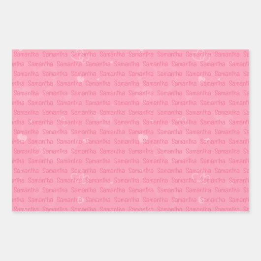 ピンクの名前とハート パーソナライズされた ラッピングペーパーシート (正面3)