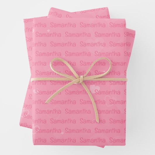 ピンクの名前とハート パーソナライズされた ラッピングペーパーシート (インサイチュ)