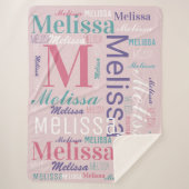 ピンクの名前とモノグラムクラウドワードアート シェルパブランケット (正面)