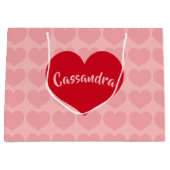 ピンクの名前の赤いハート ラージペーパーバッグ (正面)