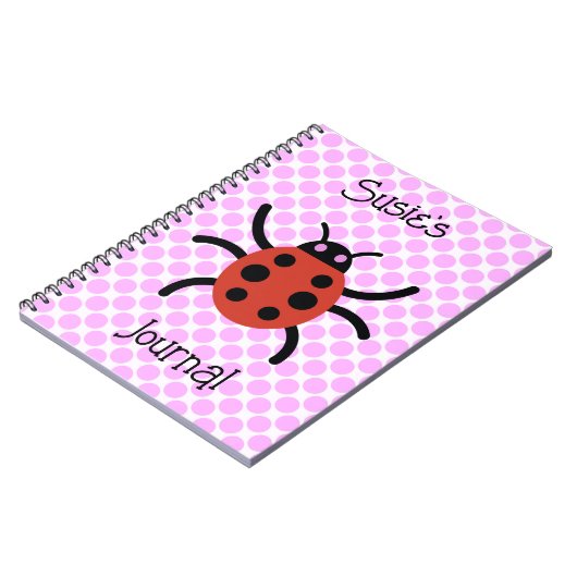 ピンクの名前付きジャーナルのかわいいレディバグアート ノートブック (左側)