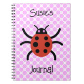 ピンクの名前付きジャーナルのかわいいレディバグアート ノートブック (正面)